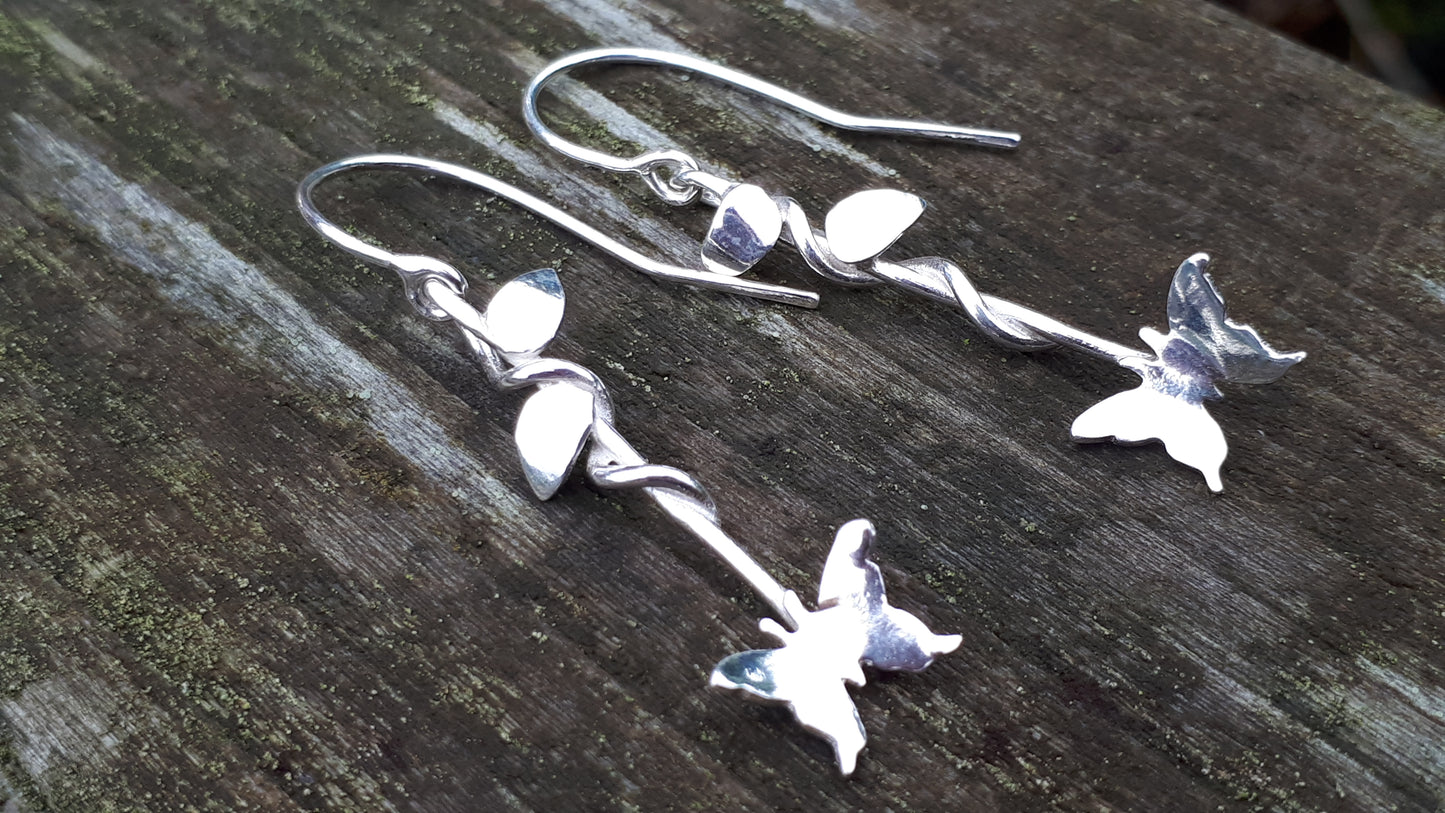 Silver Butterfly Vine Earrings