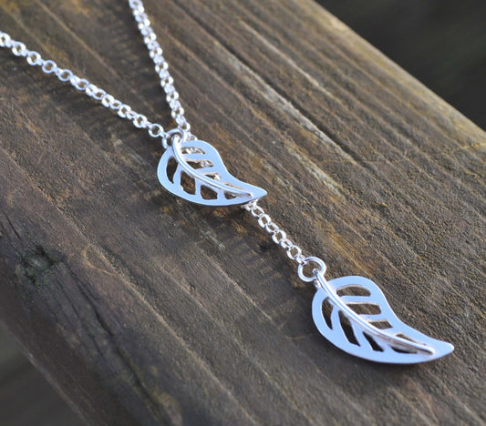 Silver Leaf Lariat Necklace
