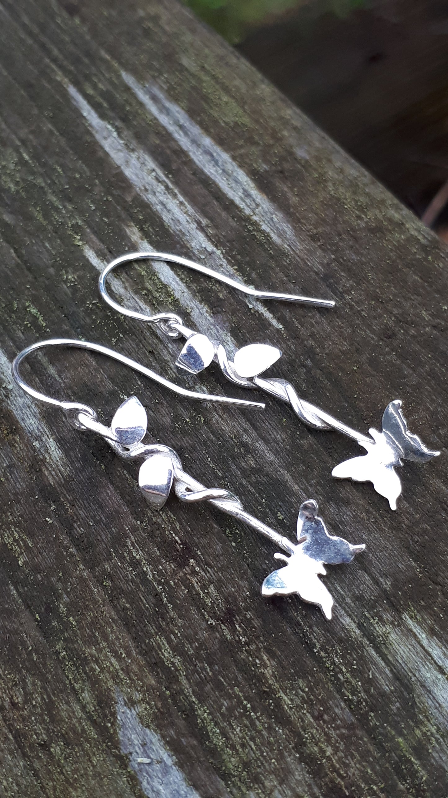 Silver Butterfly Vine Earrings