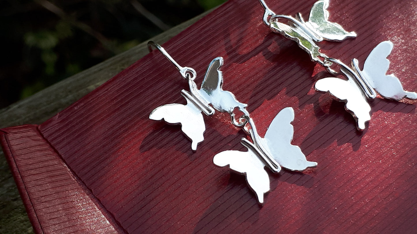 Silver Double Butterfly Dangle Earrings