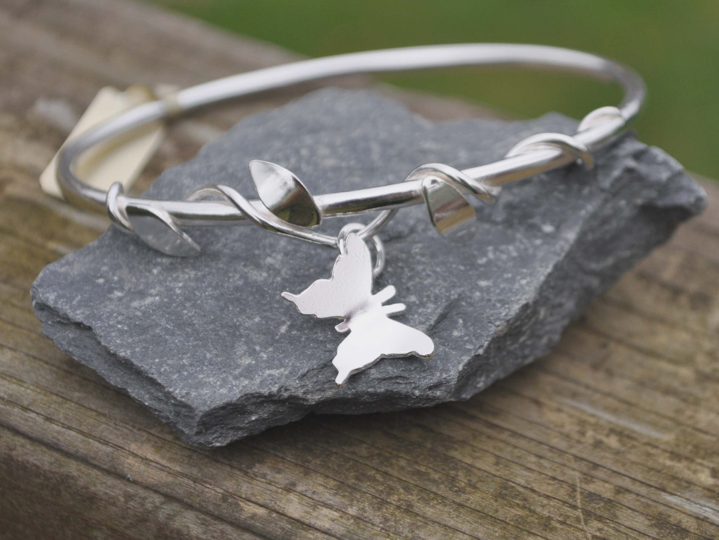 Silver Butterfly Vine Bangle