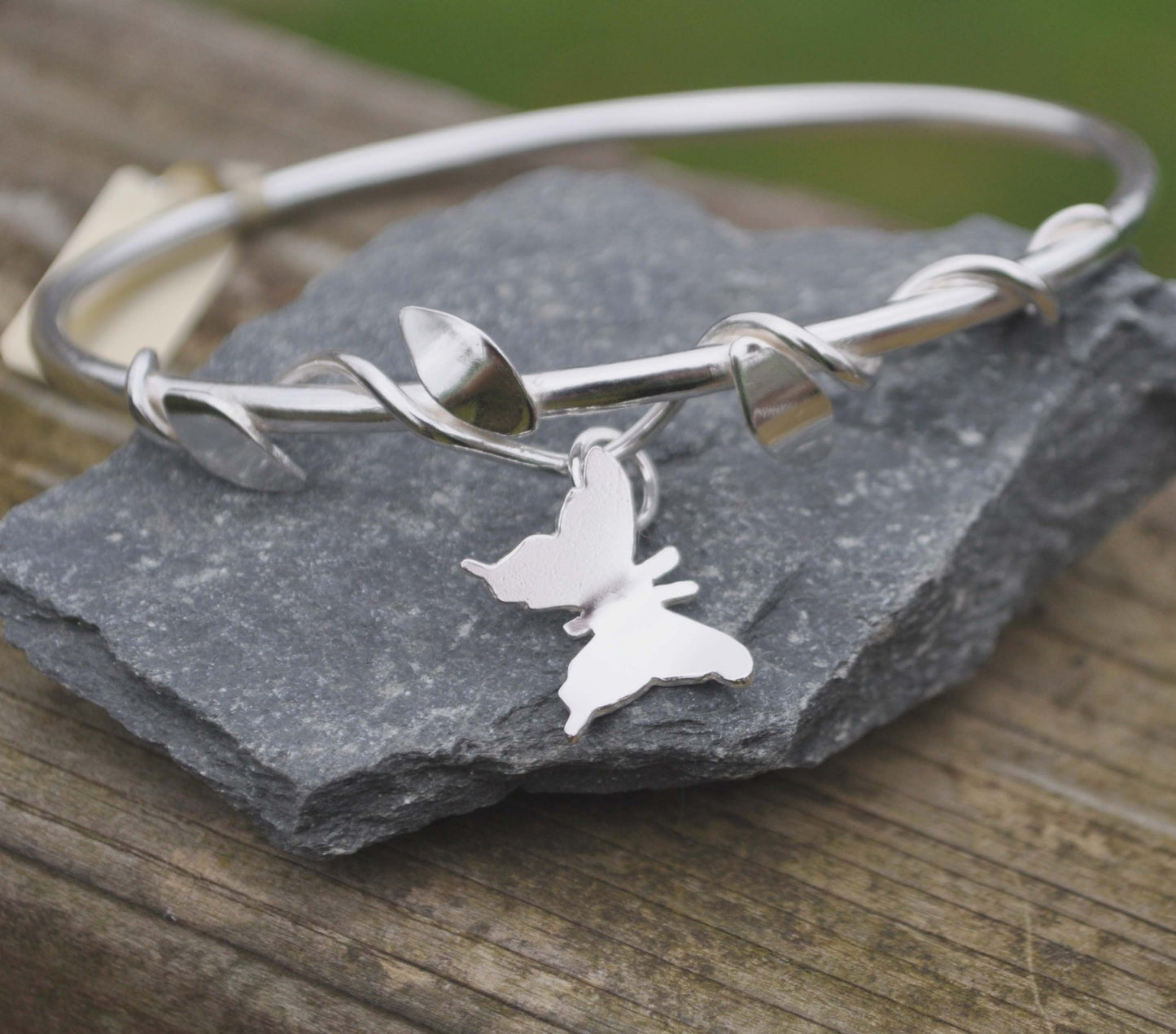 Silver Butterfly Vine Bangle