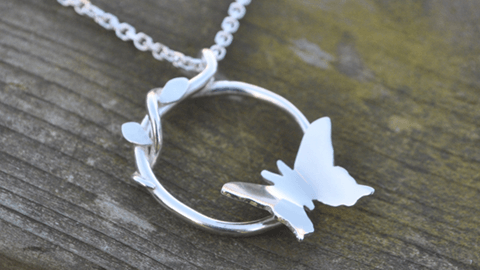 Silver Butterfly Vine Circle Pendant