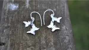 Silver Double Butterfly Dangle Earrings